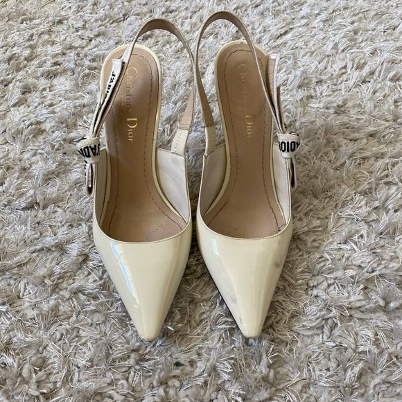 Christian Dior Womens White J'adior Patent Leather Slingback Pumps Size 36 6 - Picture 1 of 11